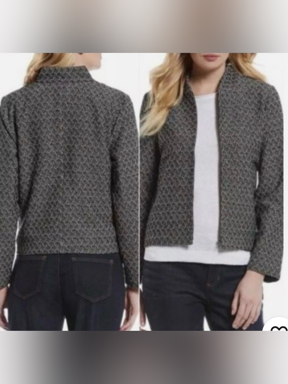 Eileen Fisher Black Textured Zip Jacket